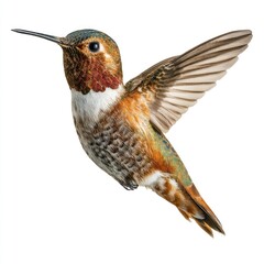 Fototapeta premium Dynamic hummingbird in flight nature setting hyperrealistic photography gigapixel detail close-up view avian beauty