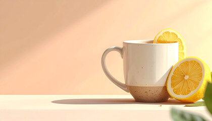 White mug with lemon slices