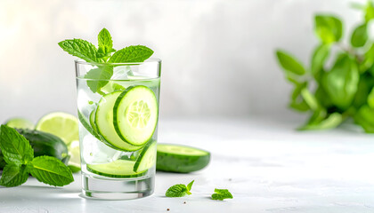 Refreshing cucumber mint drink with visible ingredients