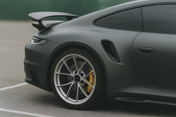 High Performance Vehicle with Modern Alloy Rim Design Matte Black Supercar Detail