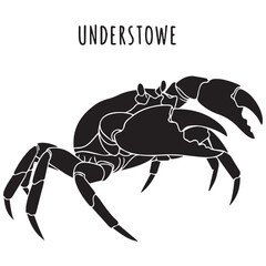 Silhouette of a crab with the word understowe
