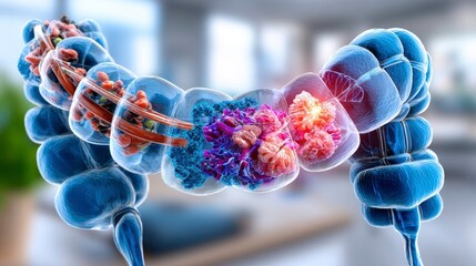 Colon Cancer Illustration, Bowel Disease, Medical Visualization