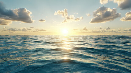 Obraz premium Serene ocean view with sunlight reflecting on water surface, creating tranquil atmosphere