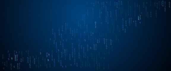 Vector blue glowing binary code rain background. Binary rain concept. Abstract digital Data Cyber security.