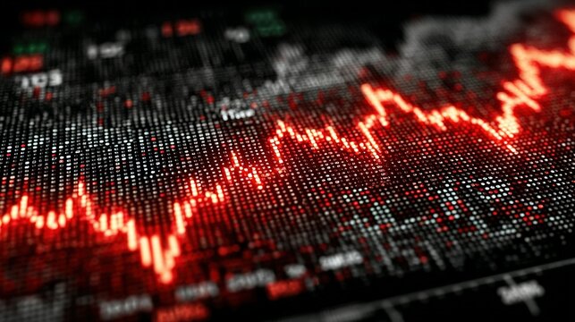 Red line graph shows downward trend on a dark digital display.