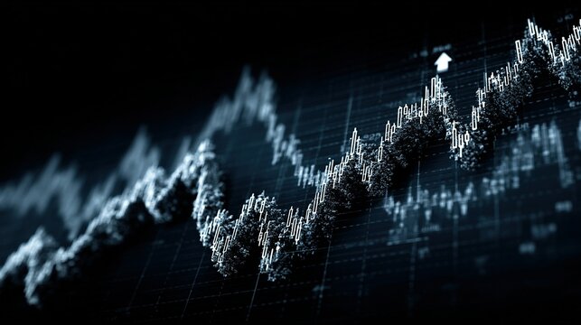 Stock market chart with upward trend against dark background showing financial growth.
