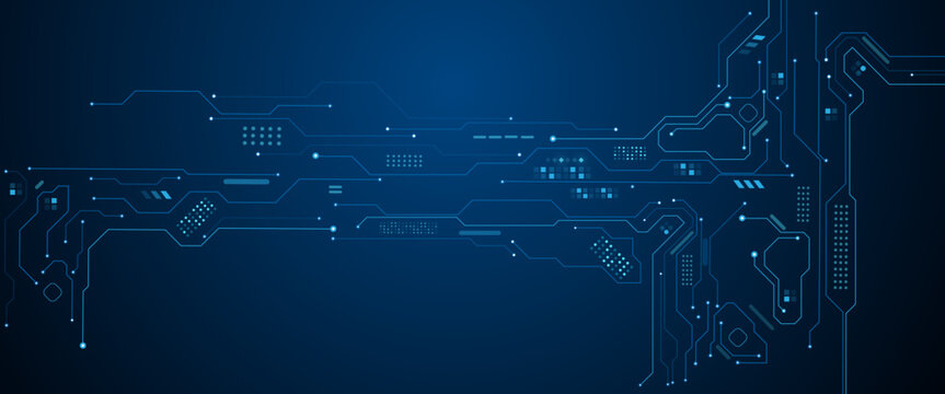 Circuit board frame with an empty place in the centre on a technology blue background.