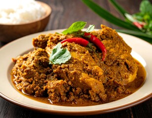 Delicious chicken dish with rich sauce and side of white rice