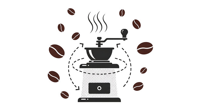 coffee grinder with beans, black and white clip art preview