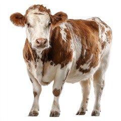 Detailed hyperrealistic image of a cow on pure white background farm setting animal photography studio environment close-up perspective