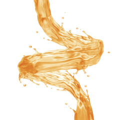 Orange juice or oil spiral isolated on white background, Liquid splash design element, Clipping path, 3D rendering