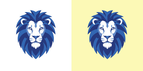 Abstract Monochromatic Blue Lion Head Logo, Flat Design Style