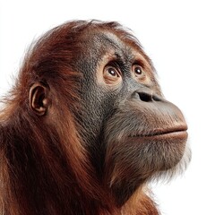 Hyperrealistic orangutan portrait in natural habitat wildlife photography jungle environment close-up view