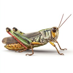 Action-packed grasshopper macro image nature hyperrealistic detail studio setting close-up view vibrant colors