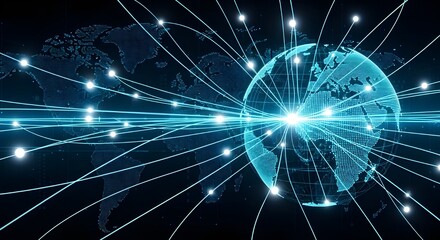 Fototapeta premium Digital World Map with Global Network Connections and Data Points