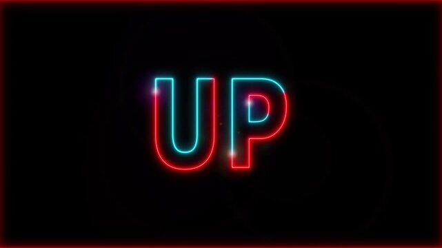 Neon Up text stroke light effect animation on black background, 4k video.