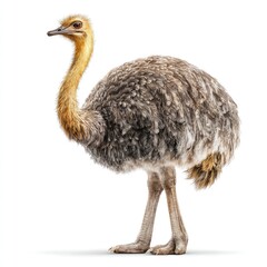 Action-packed display of an ostrich in a pure white background gigapixel quality hyperrealistic detail nature showcase