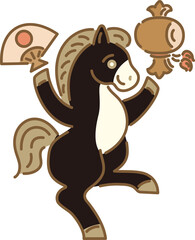 Year of the Horse New Year's Card Illustration - Lucky Horse with Mallet and Fan, Japanese Style