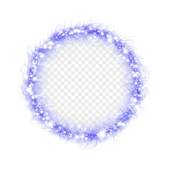 Swirling blue sparkle border with wispy edges isolated on a transparent background