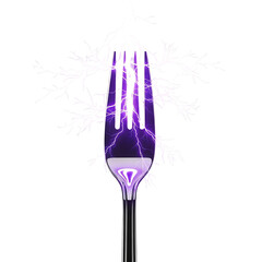 Fork with purple lightning and branches isolated on a transparent background electricity