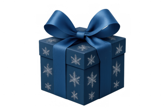Blue gift box with ribbon and snowflake pattern presenting holiday, winter, and christmas concepts - Powered by Adobe