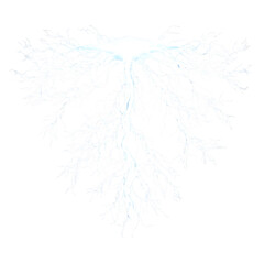White lightning bolt branching out on black isolated on a transparent background