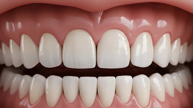 Aesthetic Dentistry: Close-up view of perfectly aligned teeth showcasing dental care treatments