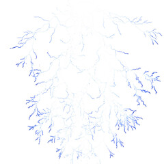 White lightning bolts with blue tips on black isolated on a transparent background