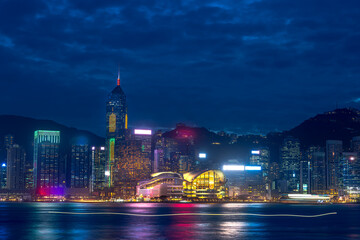 Obraz premium Hong Kong island landscape at night time