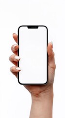 Thank you for giving us the opportunity to consider your image.

Hand holding a smartphone with a white screen and white background