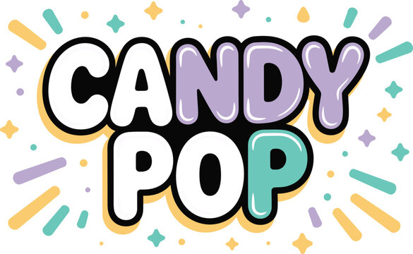 Candy Pop Logo with Colorful Confetti and Stars