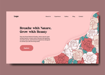 Minimalist Floral landing page rose flower ornament with red and pink colors