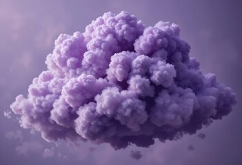 Surreal Fluffy lavender cloud with volumetric texture against gradient purple sky. Ideal for fantasy, dream, meditation and space backgrounds