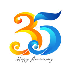 Vector abstract, number 35th happy anniversary symbol.