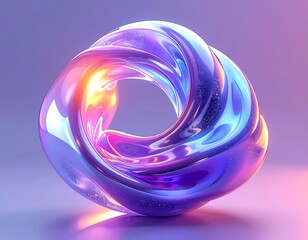 Glossy, abstract, intertwined ribbon in vibrant hues and ambient light