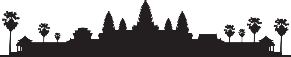 Angkor Wat Silhouette Cambodia Landmark Temple Black Shape
