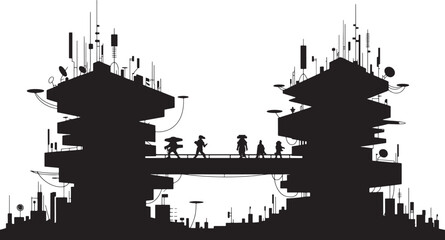 Obraz premium Futuristic City Skyline Illustration Building Bridge Walkway Architecture