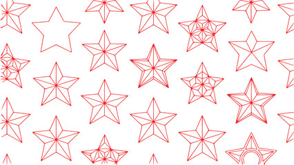 Seamless Pattern of Red Geometric Stars on a White Background