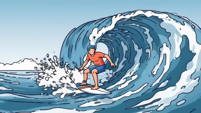 Surfer Riding a Giant Wave in the Ocean, Extreme Sports Action.