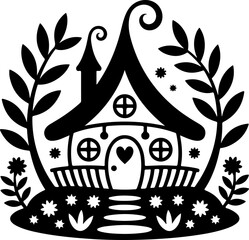 Whimsical Fairy Tale Cottage silhouette vector illustration