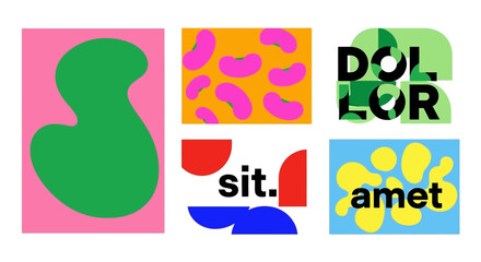 Vibrant Abstract Shapes and Text Compositions for Modern Design and Creative Projects