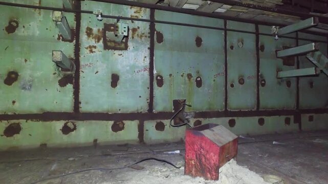 Interior Of The Chernobyl Nuclear Power Plant, The Site Of The 1986 Disaster In Ukraine. POV Handheld Shot