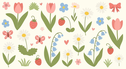 Whimsical Garden A Delightful Collection of Spring Blooms and Berry Accents