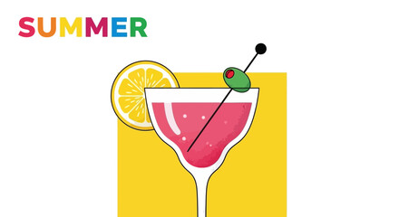 Summer Cocktail Refreshment A Vibrant Drink Illustration with Lemon and Olive