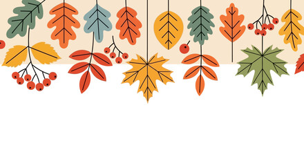 Autumnal Hanging Leaves and Berries Illustration