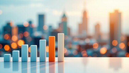 Colorful Bar Graph on a Glowing City Skyline Background Representing Growth and Success in Business and Finance