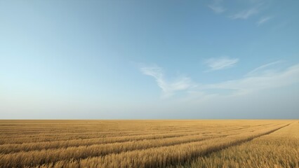 Minimalist landscape with open field and soft blue sky, calm daylight and clean composition, perfect for background, banner, nature design, or peaceful scenery projects.