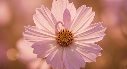 Obraz premium Delicate pink bloom displays intricate stamen detail against a softly blurred background