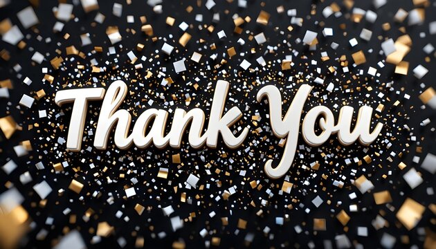 thank you message with white and gold confetti - 3D rendering