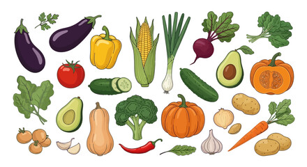 Assortment of Fresh and Healthy Vegetables and Fruits A Colorful Vector Illustration
